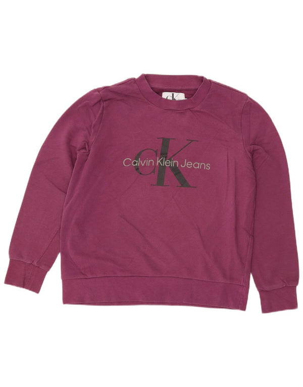 CALVIN KLEIN JEANS Womens Graphic Sweatshirt Jumper UK 16 Large Purple
