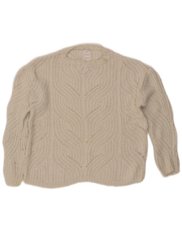 ZARA Girls Crew Neck Jumper Sweater 11-12 Years White Acrylic