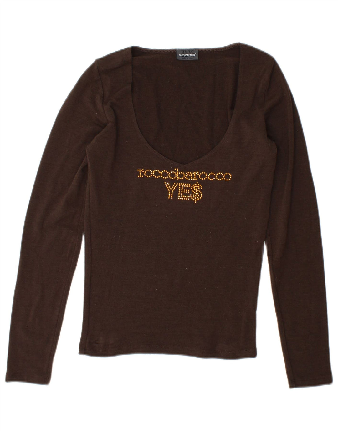 Roccobarocco Womens Graphic Top Long Sleeve UK 12 Medium Brown