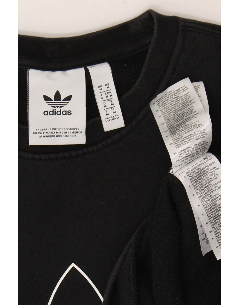 ADIDAS Mens Graphic Sweatshirt Jumper Medium Black Striped Cotton Vintage Adidas and Second-Hand Adidas from Messina Hembry 