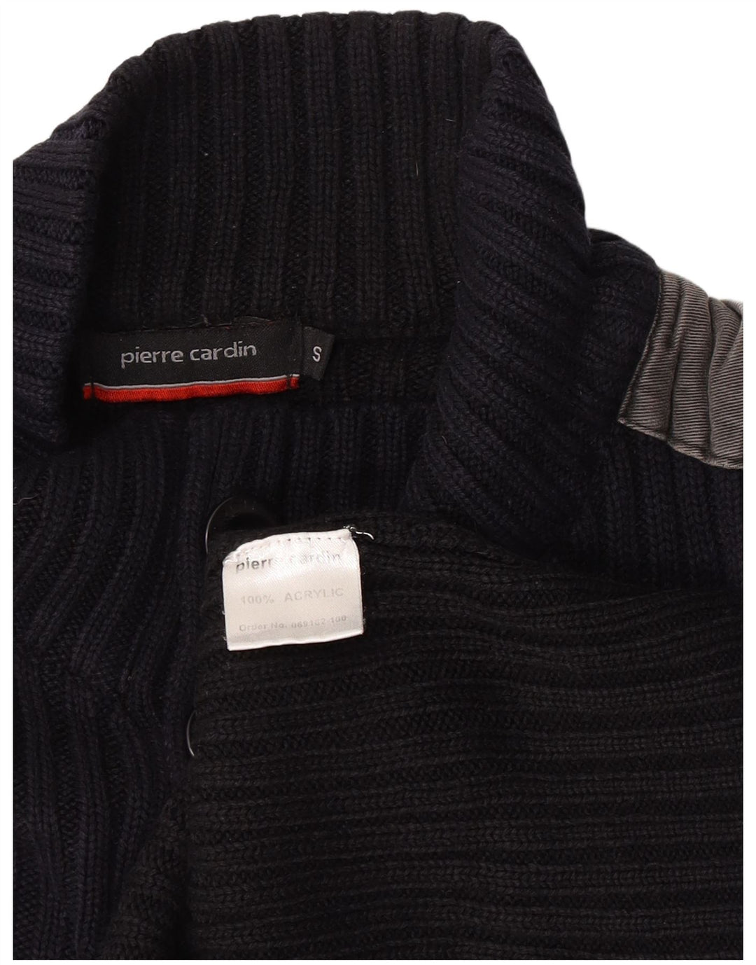 Pierre Cardin Mens Button Neck Jumper Sweater Small Navy Blue Colourblock