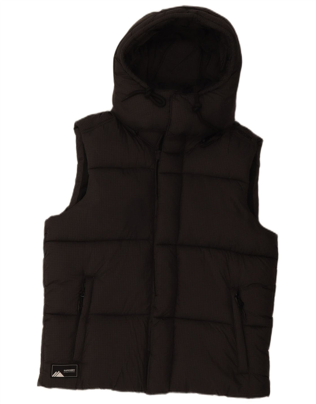 Superdry Mens Hooded Padded Gilet UK 38 Medium Grey Check Nylon