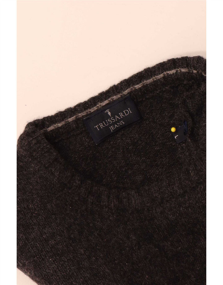 Trussardi Jeans Mens Crew Neck Jumper Sweater Large Grey Wool