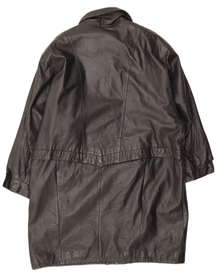 Vintage Womens Leather Coat UK 20 2XL Black Leather
