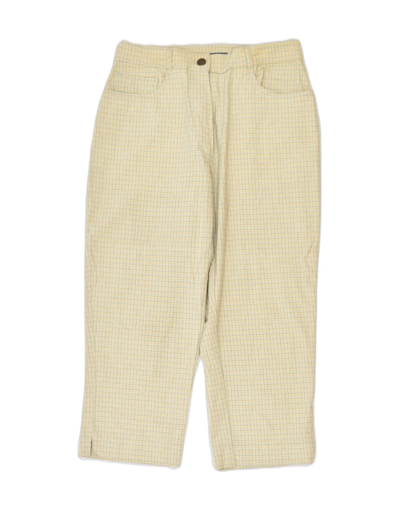 CANDA Womens Capri Casual Trousers UK 12 Medium W30 L20 Beige Check Cotton | Vintage | Thrift | Second-Hand | Used Clothing | Messina Hembry 