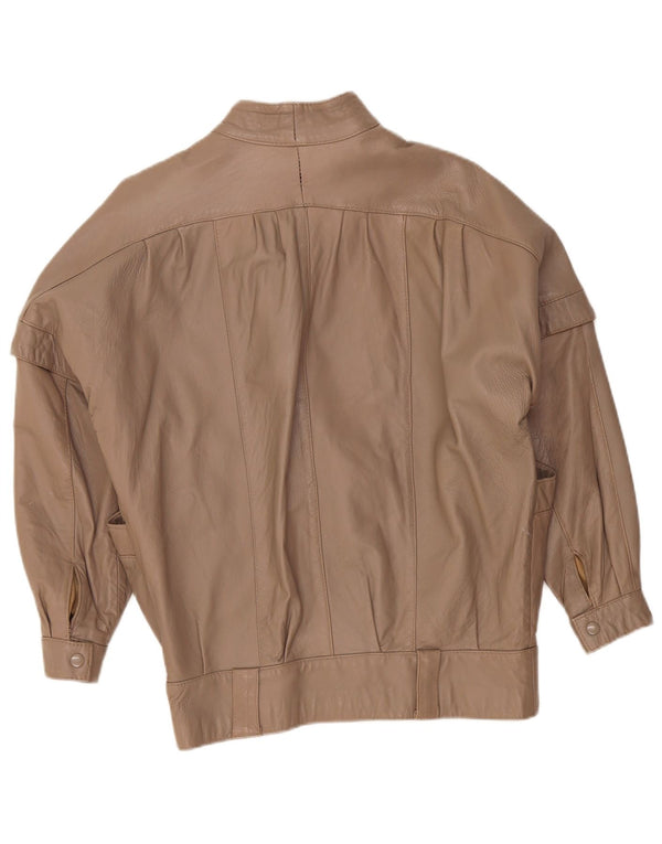 Vintage Womens Oversized Leather Jacket UK 14 Medium Brown Retro