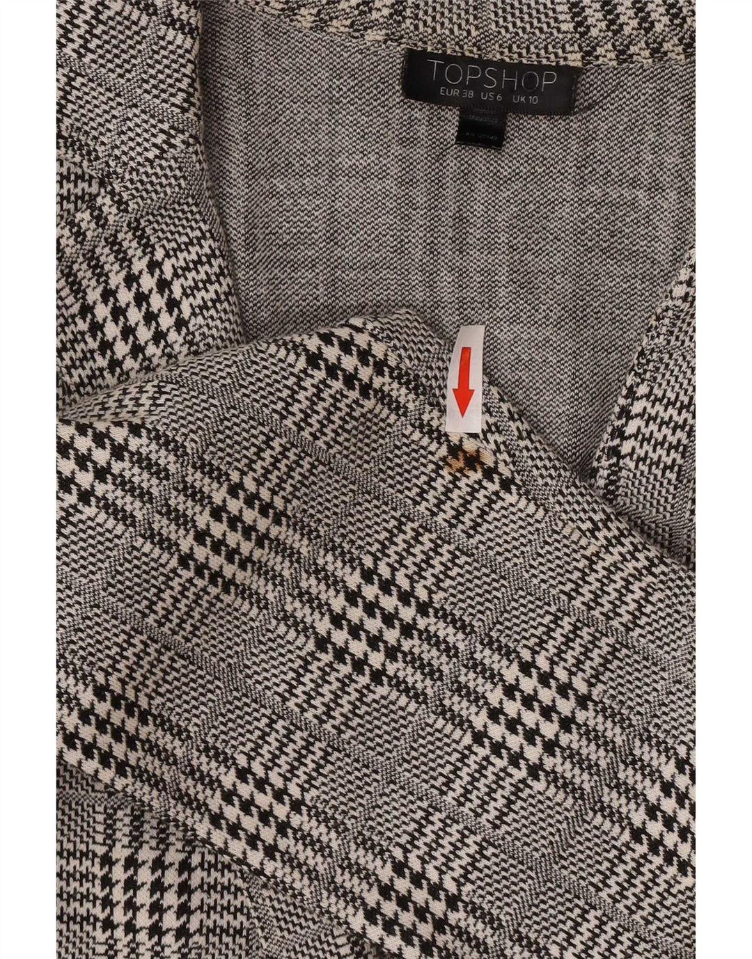 Topshop Womens Overcoat UK 10 Small Grey Houndstooth Cotton