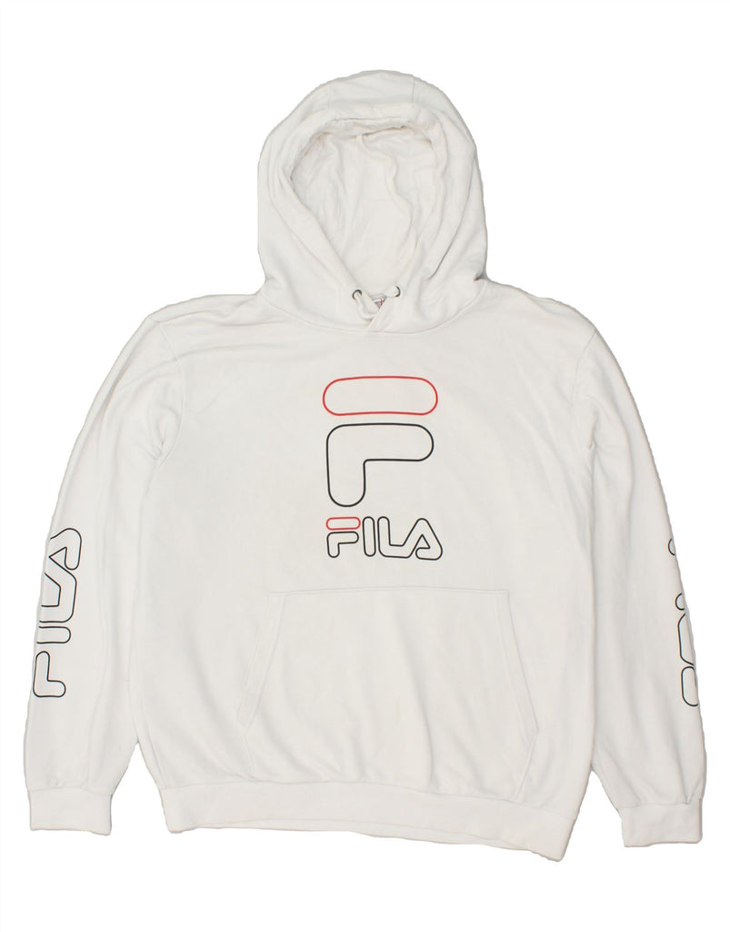 FILA Mens Graphic Hoodie Jumper XL White Cotton | Vintage Fila | Thrift | Second-Hand Fila | Used Clothing | Messina Hembry 