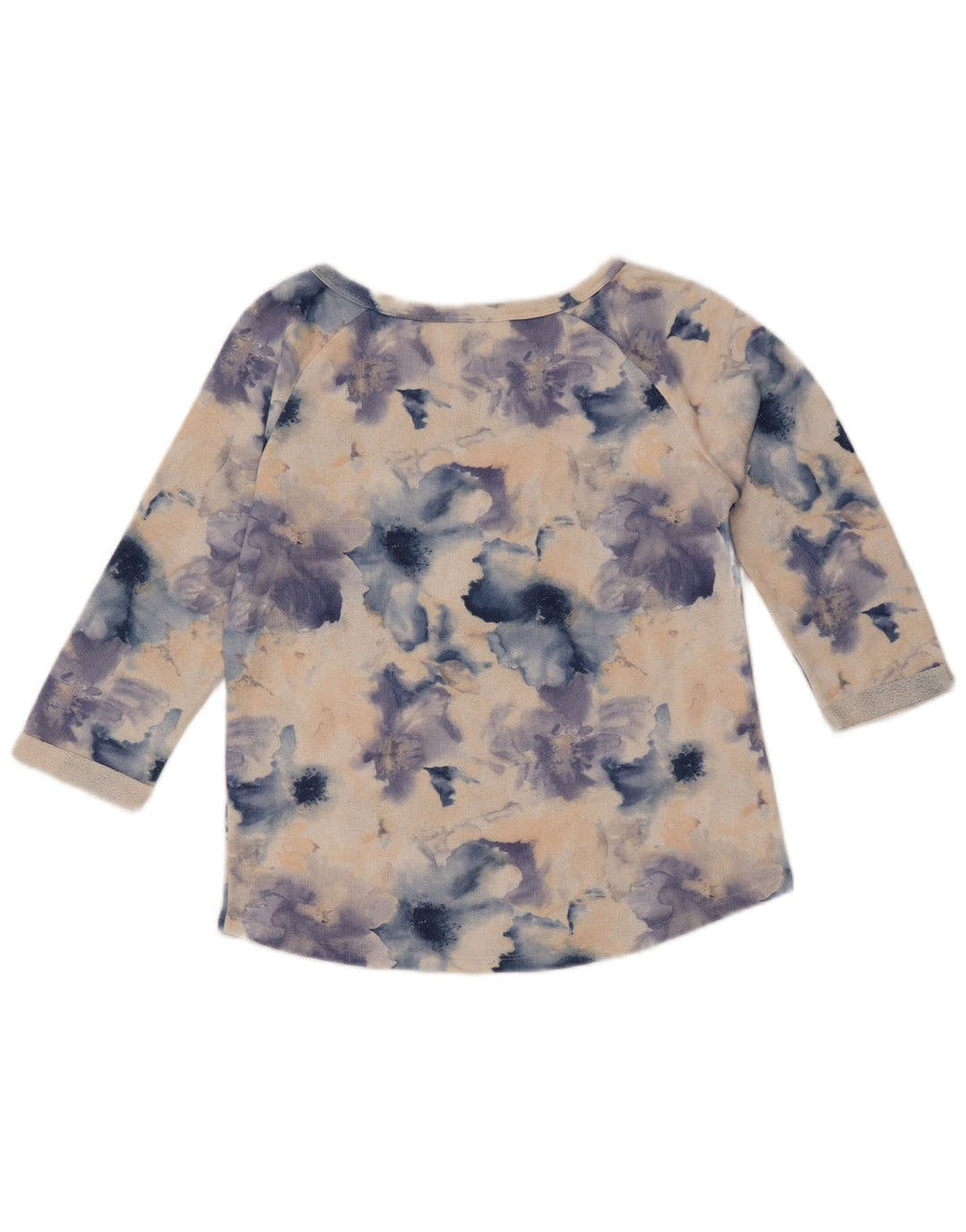 BENETTON Womens Top 3/4 Sleeve UK 14 Medium Blue Floral Cotton