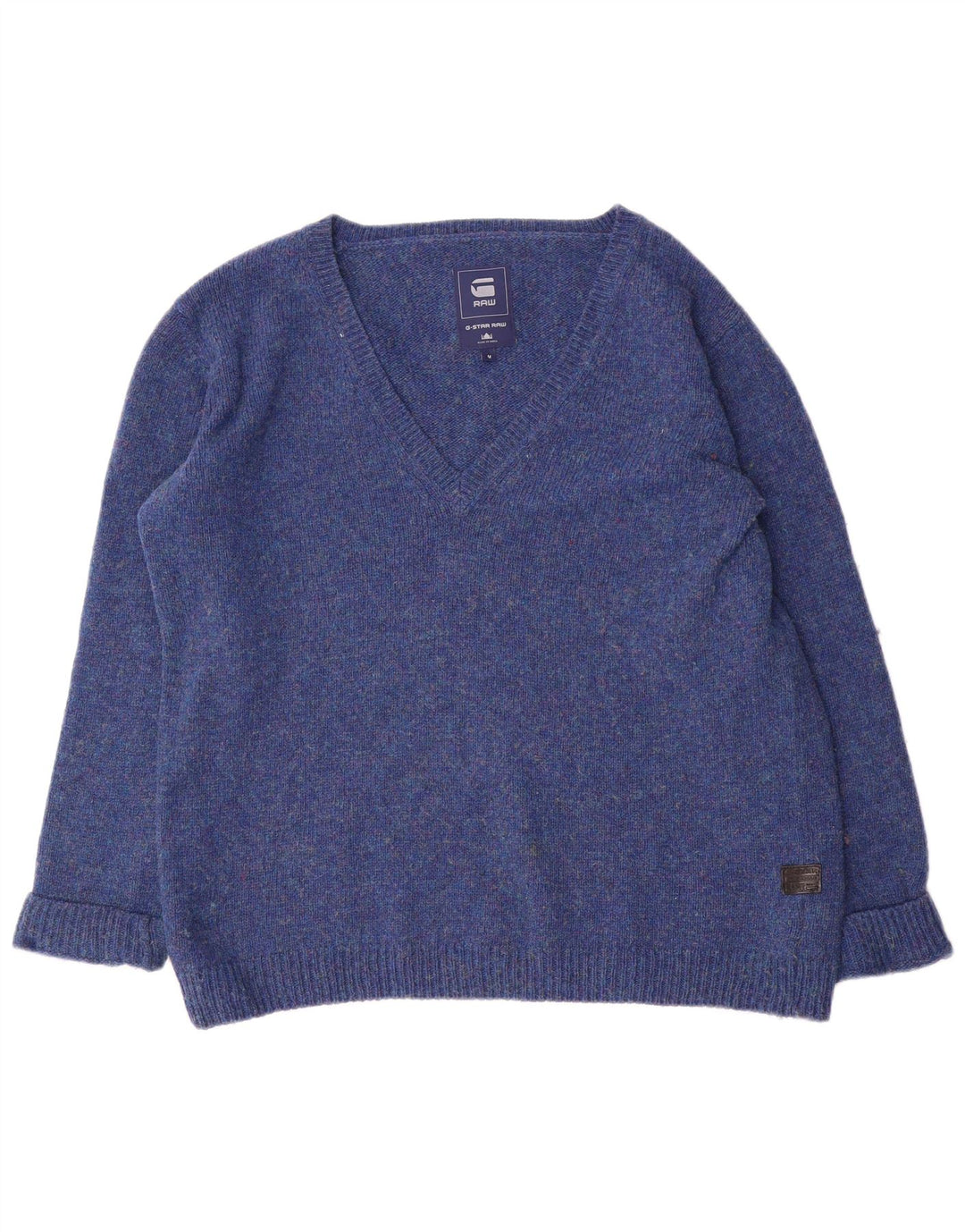 G-Star Womens V-Neck Jumper Sweater UK 14 Medium Blue Flecked