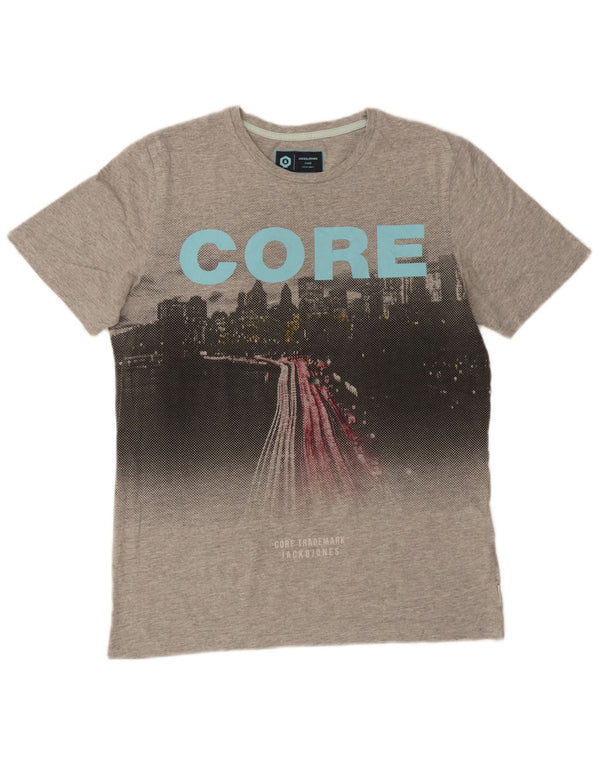 Jack & Jones Mens Graphic T-Shirt Top Large Grey Flecked Cotton