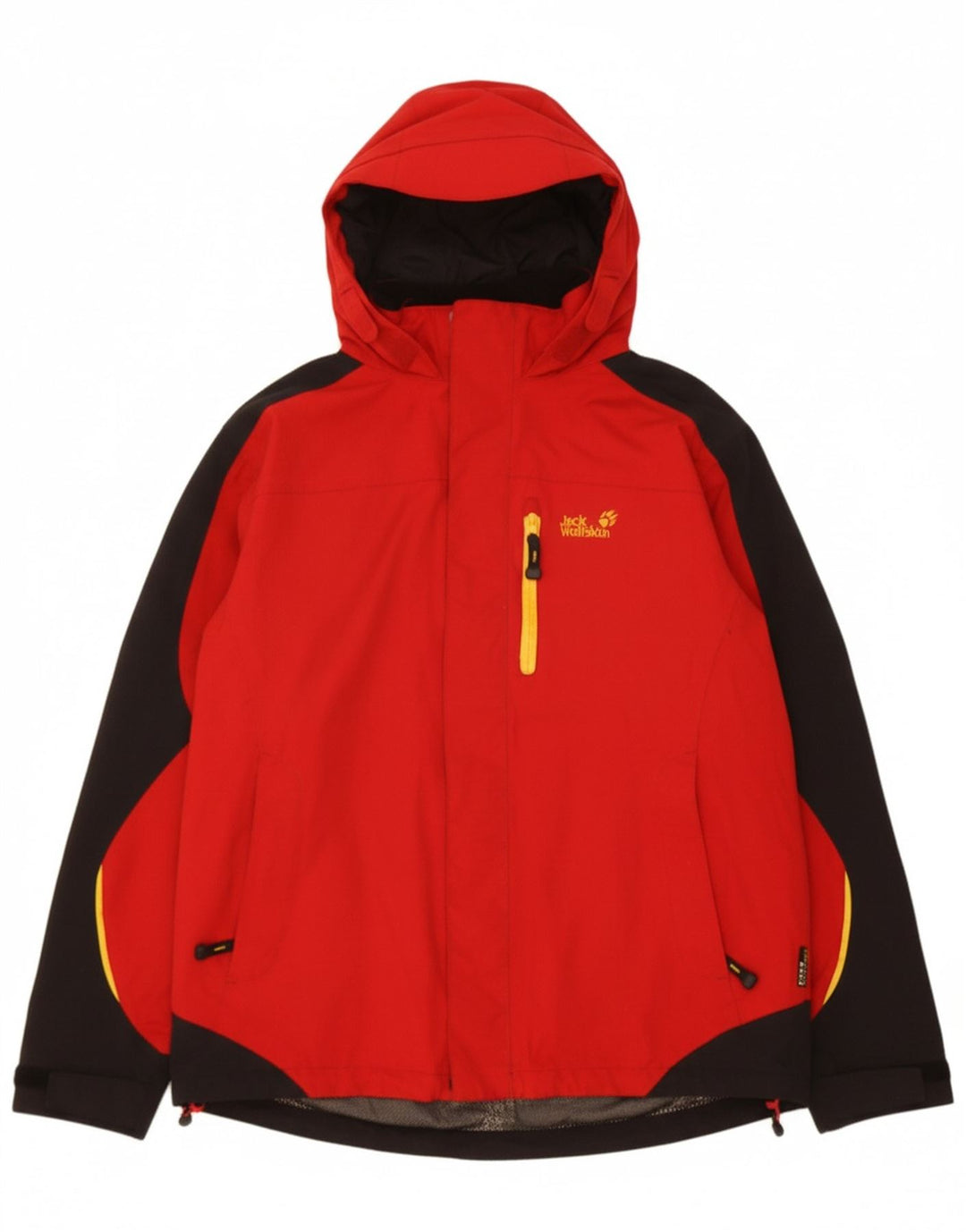 JACK WOLFSKIN Boys Hooded Windbreaker Jacket 15-16 Years Red Colourblock