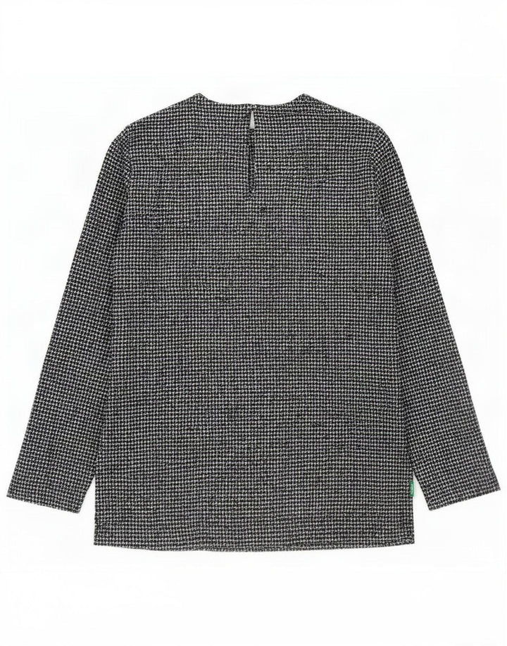 Zara Womens Long Sleeve Blouse Top UK 10 Small Black Houndstooth Polyester