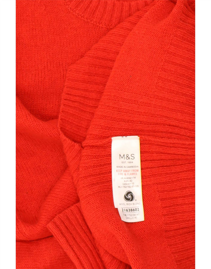 Marks & Spencer Womens Crew Neck Jumper Sweater UK 14 Large Red Wool