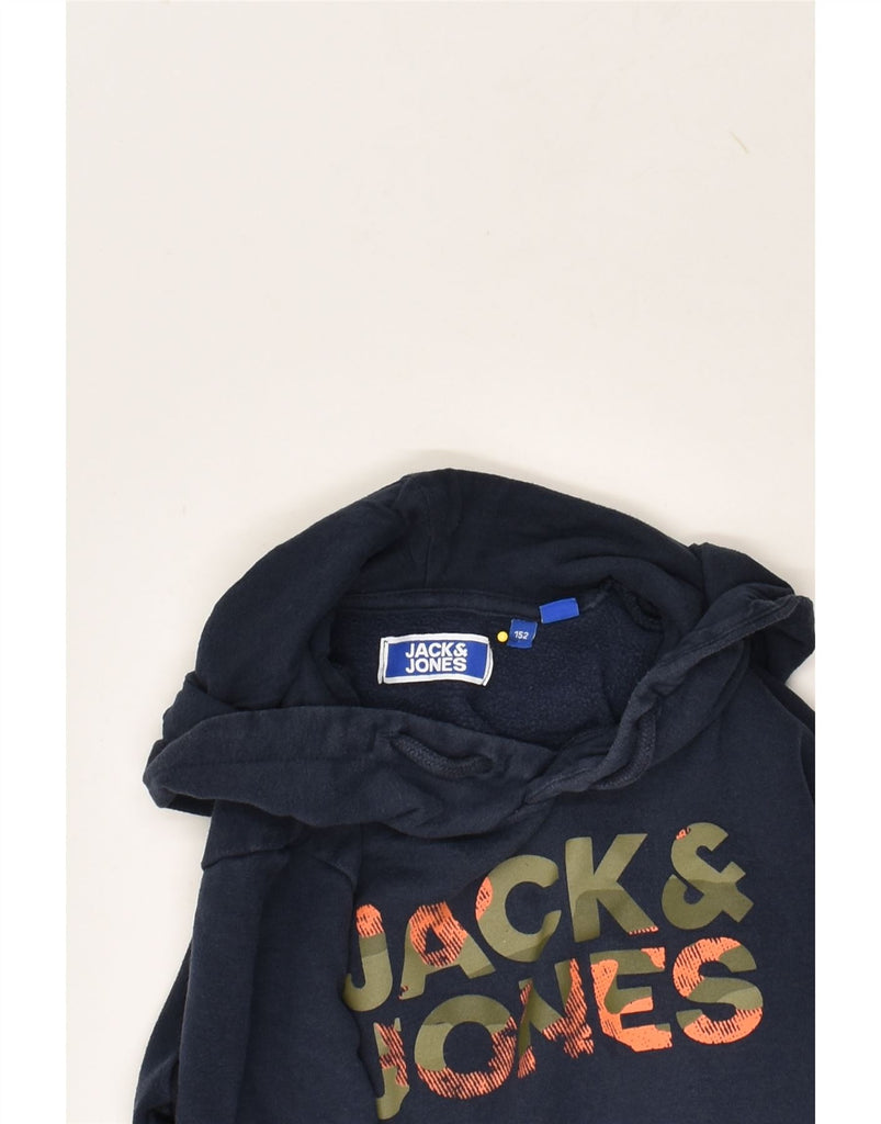 JACK & JONES Boys Graphic Hoodie Jumper 11-12 Years Navy Blue Cotton | Vintage Jack & Jones | Thrift | Second-Hand Jack & Jones | Used Clothing | Messina Hembry 