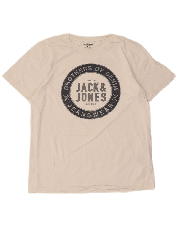 Jack & Jones Mens Graphic T-Shirt Top XL White Cotton