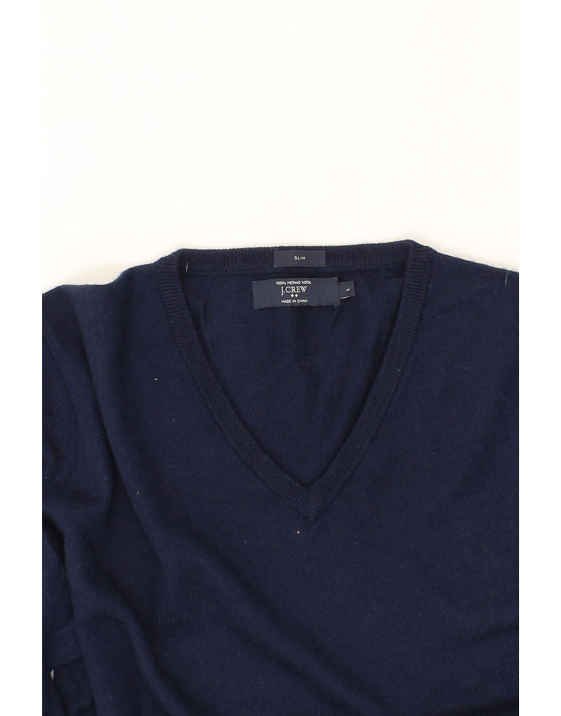 J. CREW Mens Slim Fit V-Neck Jumper Sweater Large Navy Blue Wool Vintage J. Crew and Second-Hand J. Crew from Messina Hembry 