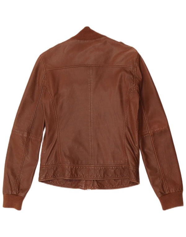 BENETTON Womens Military Leather Jacket IT 44 Medium Brown Leather