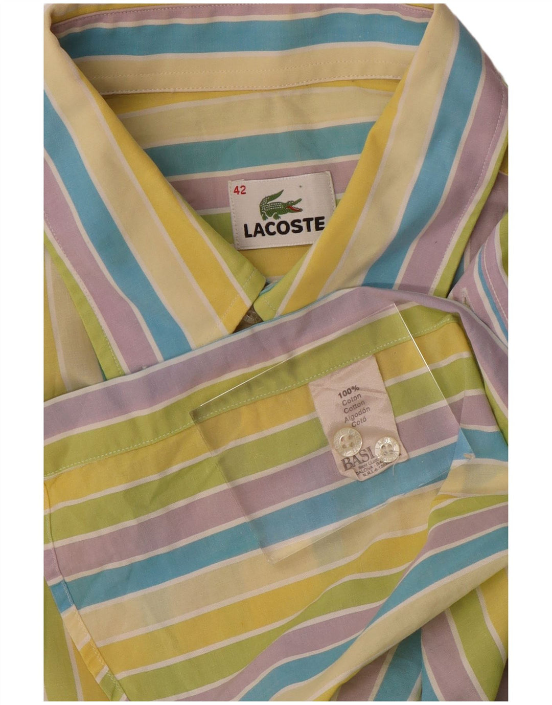 LACOSTE Mens Short Sleeve Shirt Size 42 Large Multicoloured Striped Cotton