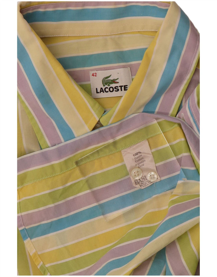 LACOSTE Mens Short Sleeve Shirt Size 42 Large Multicoloured Striped Cotton