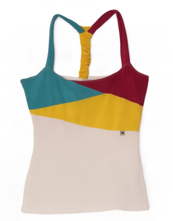 SALEWA Womens Halter Top UK 10 Small White Colourblock Cotton