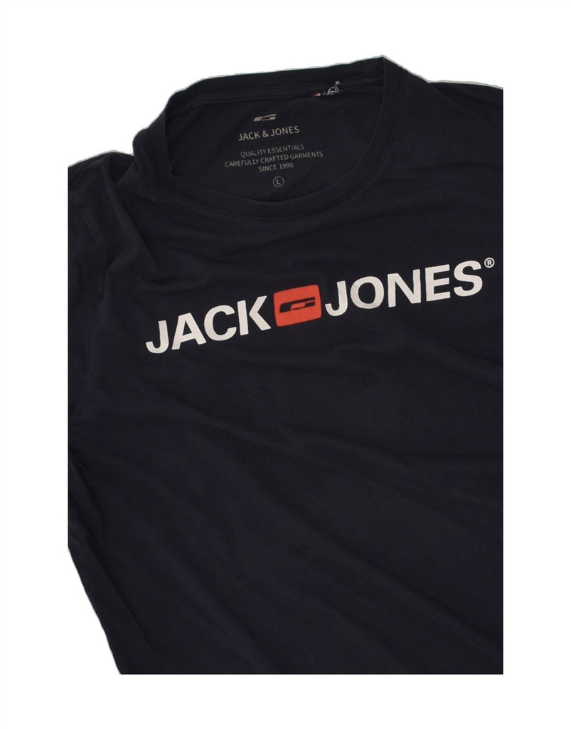 JACK & JONES Mens Slim Graphic T-Shirt Top Large Navy Blue Cotton | Vintage Jack & Jones | Thrift | Second-Hand Jack & Jones | Used Clothing | Messina Hembry 