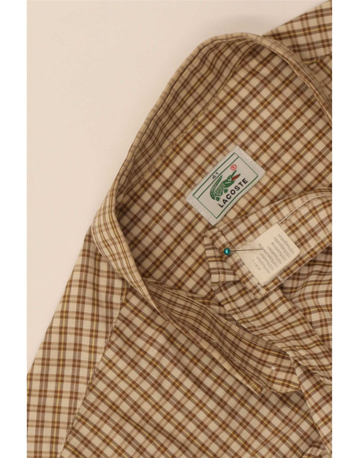 Lacoste Mens Short Sleeve Shirt Size 41 Large Beige Check Cotton