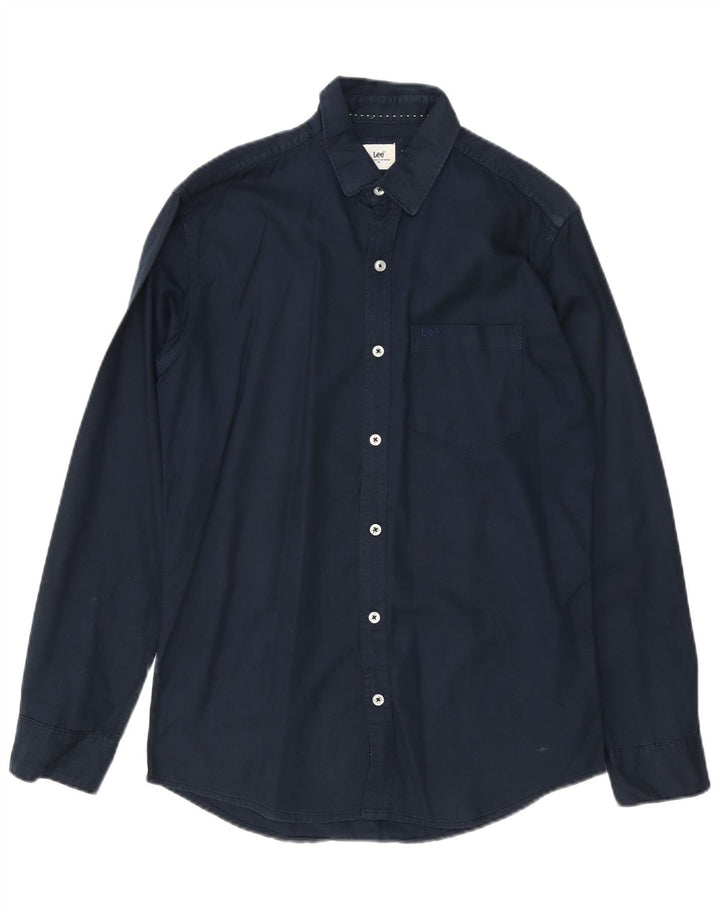 LEE Mens Shirt Medium Navy Blue Cotton