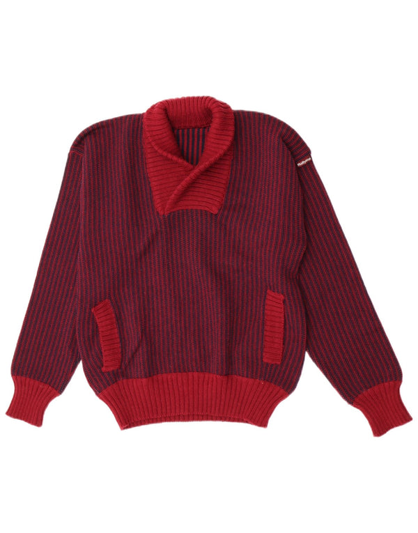 Vintage Mens Shawl Neck Jumper Sweater IT 50 Medium Burgundy Striped