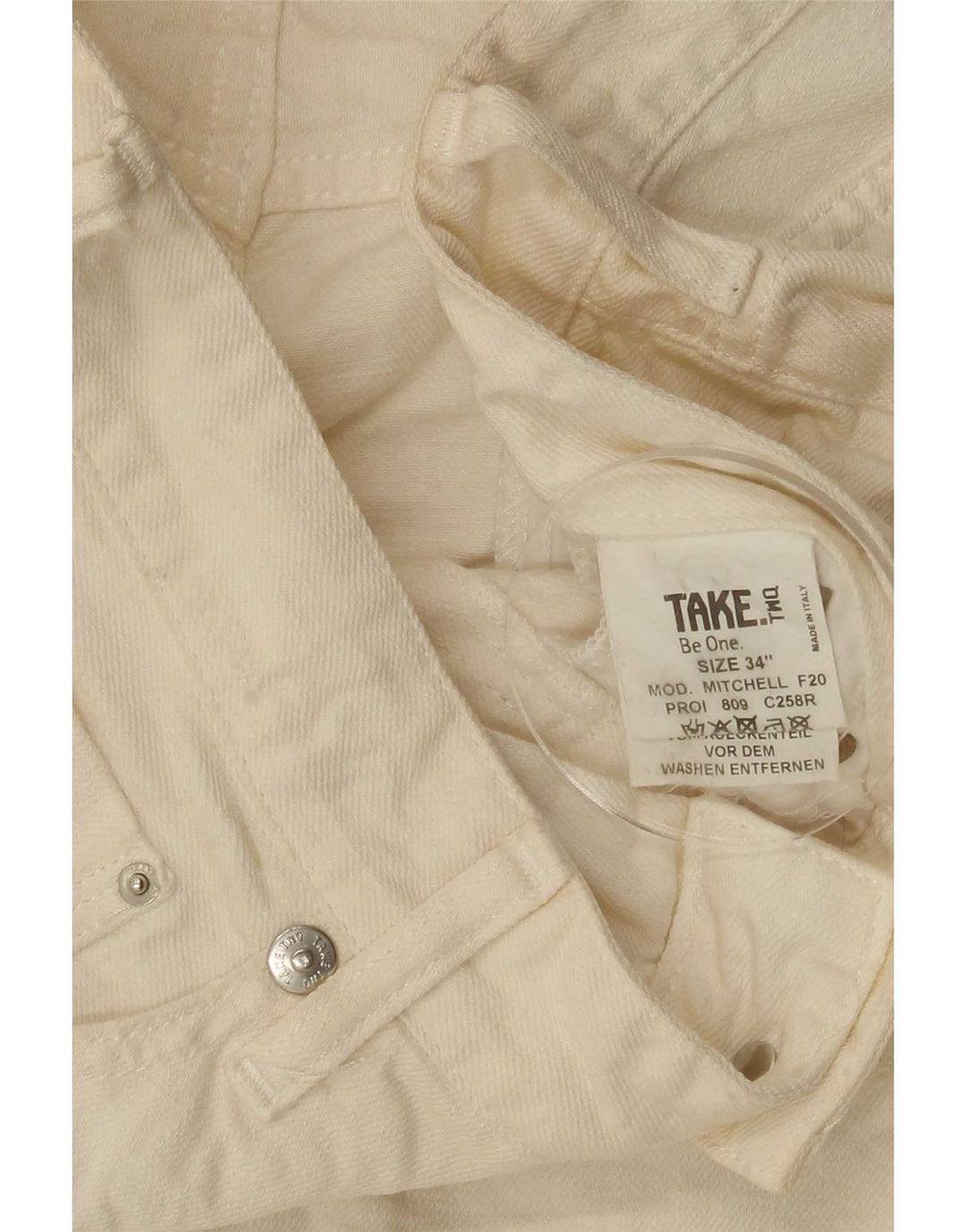 Take Two Mens Mitchell Distressed Slim Jeans W34 L35 Off White Cotton