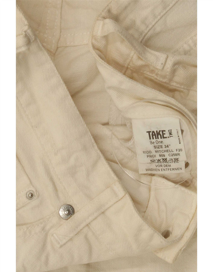 Take Two Mens Mitchell Distressed Slim Jeans W34 L35 Off White Cotton