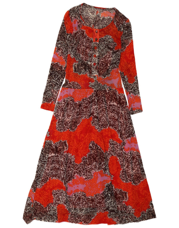 Vintage Womens Long Sleeve Maxi Dress UK 12 Medium Orange Animal Print