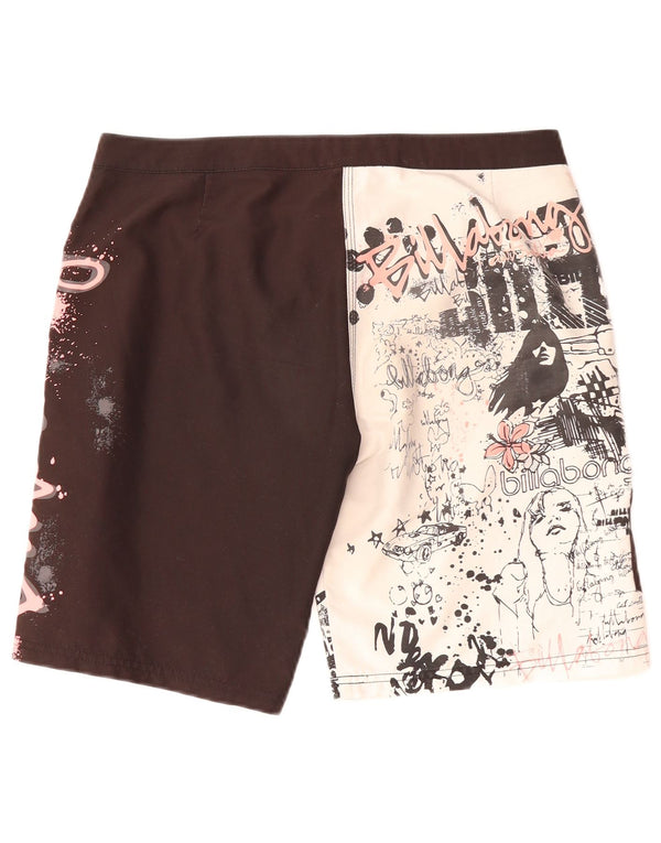 Billabong Womens Graphic Swimming Shorts UK 14 Large Black Colourblock