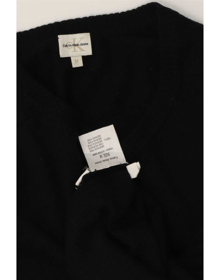 Calvin Klein Jeans Mens V-Neck Jumper Sweater Medium Black Merino Wool