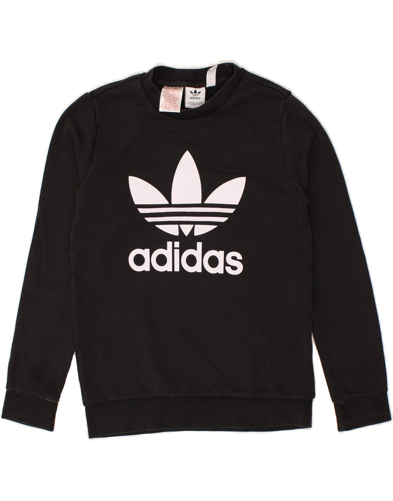 ADIDAS Boys Graphic Sweatshirt Jumper 9-10 Years Small Black Cotton | Vintage Adidas | Thrift | Second-Hand Adidas | Used Clothing | Messina Hembry 