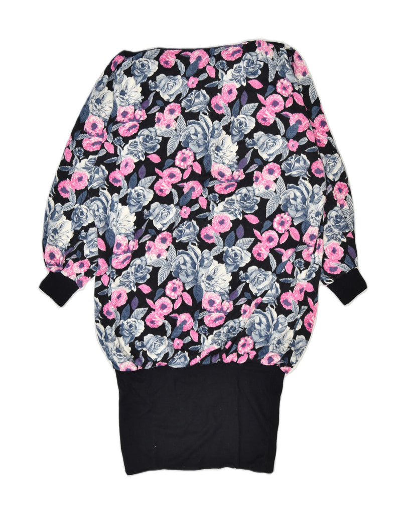 VINTAGE Womens Drop Waist Dress UK 12 Medium Multicoloured Floral Acrylic | Vintage | Thrift | Second-Hand | Used Clothing | Messina Hembry 