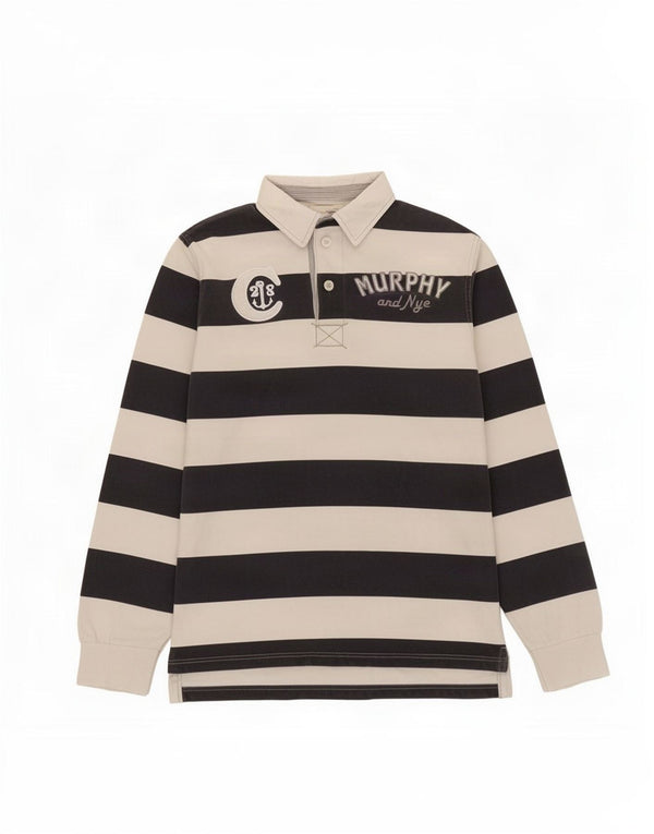 Murphy & Nye Mens Graphic Rugby Polo Shirt Large Navy Blue Striped
