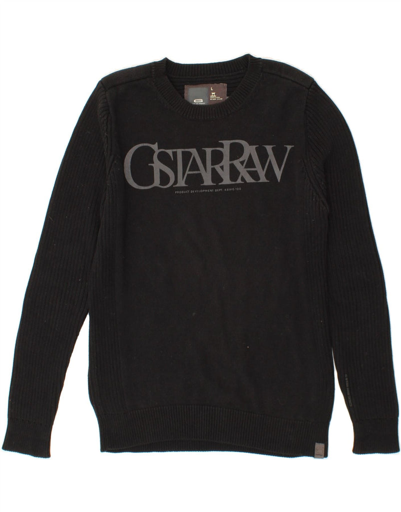 G-STAR Womens Graphic Crew Neck Jumper Sweater UK 14 Large Black Cotton Vintage G-Star and Second-Hand G-Star from Messina Hembry 