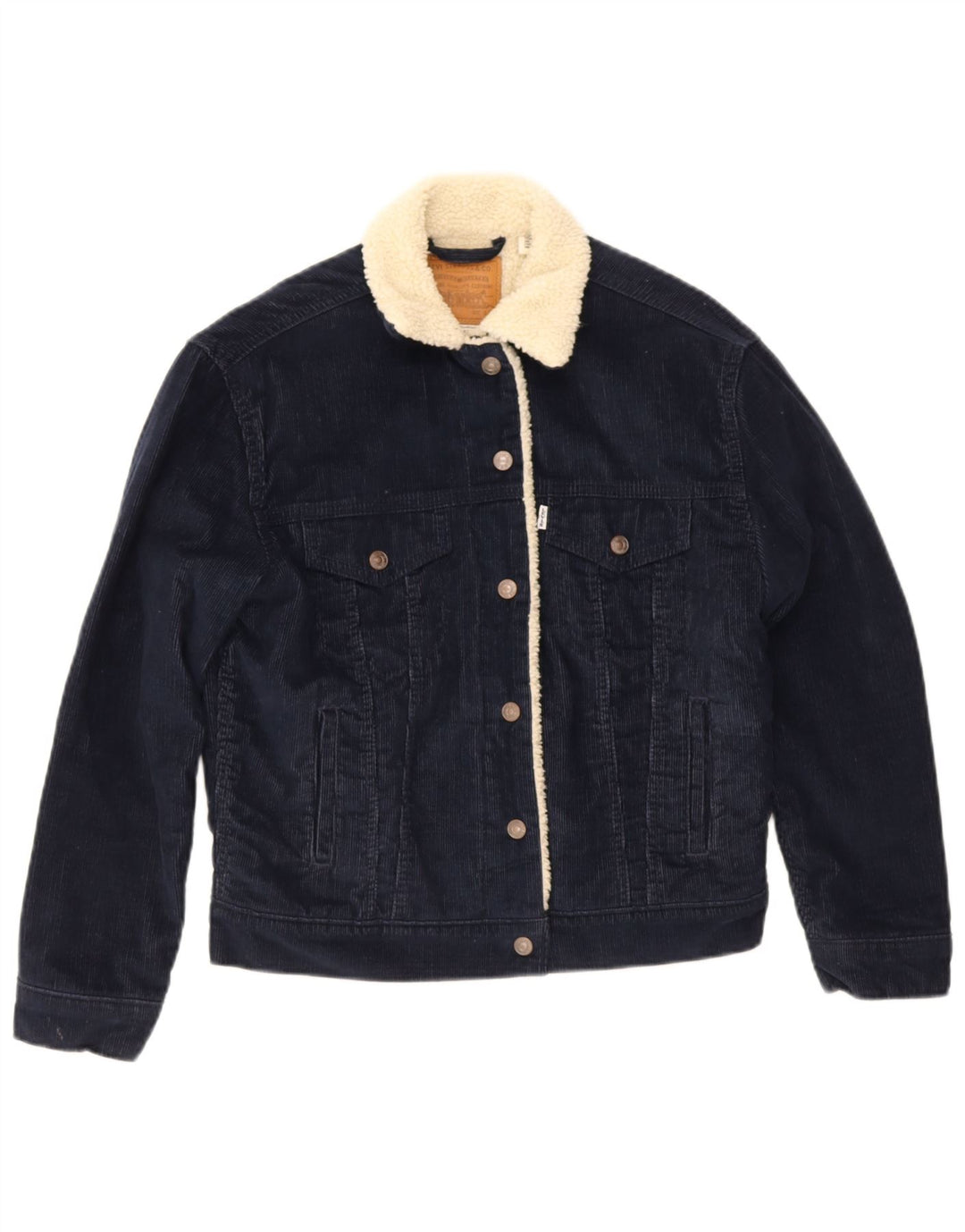 Levi's Womens Corduroy Sherpa Jacket UK 6 XS Navy Blue Polyester