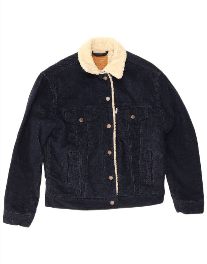 Levi's Womens Corduroy Sherpa Jacket UK 6 XS Navy Blue Polyester