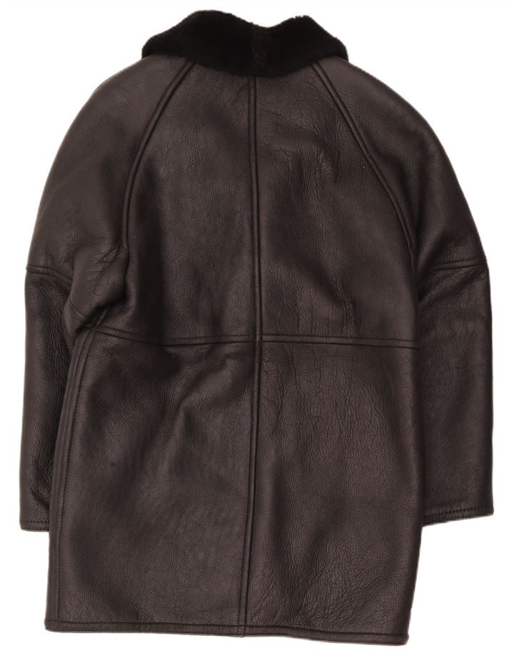 Breco's Mens Shearling Coat IT 48 Medium Black Leather