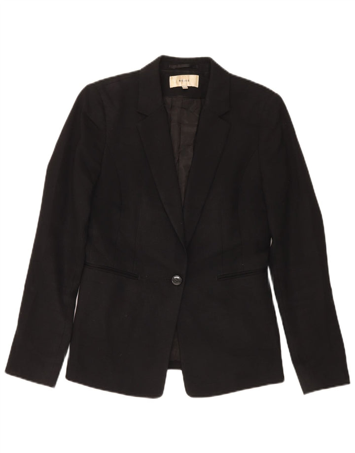 Reiss Womens 1 Button Blazer Jacket UK 10 Small Black Wool