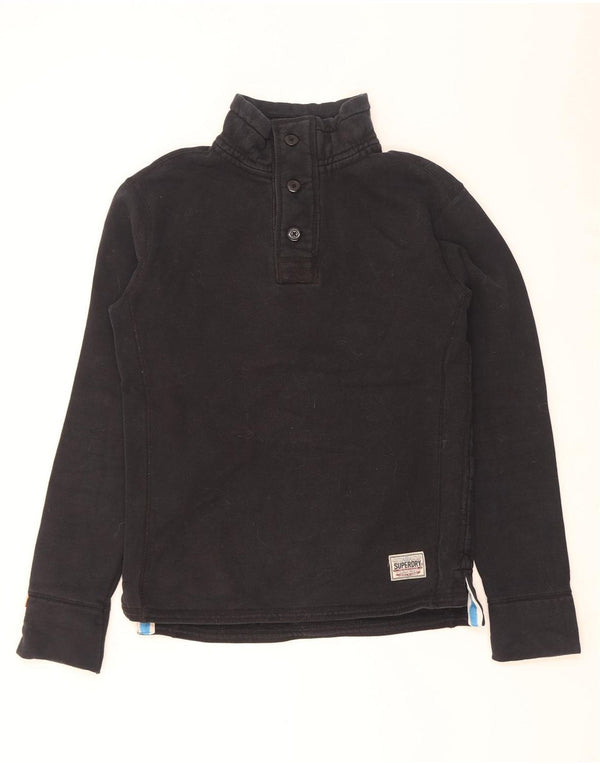 Superdry Mens Graphic Button Neck Sweatshirt Jumper Medium Black Cotton