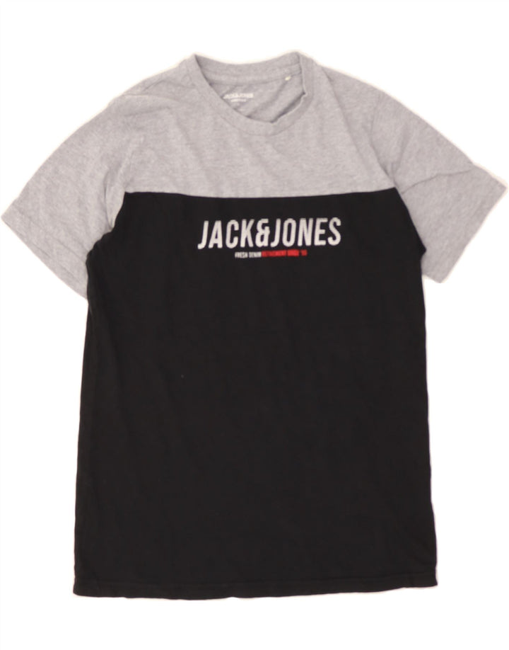 JACK & JONES Mens Graphic T-Shirt Top Medium Black Colourblock Cotton Vintage Jack & Jones and Second-Hand Jack & Jones from Messina Hembry 