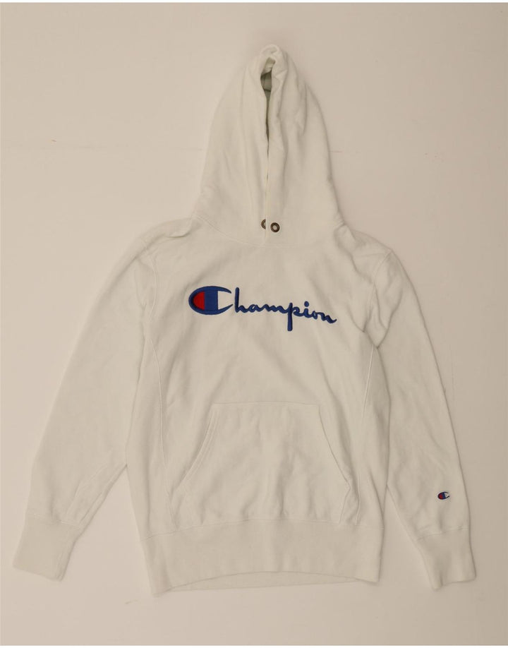 CHAMPION Mens Graphic Hoodie Jumper Medium White Cotton Vintage Champion and Second-Hand Champion from Messina Hembry 