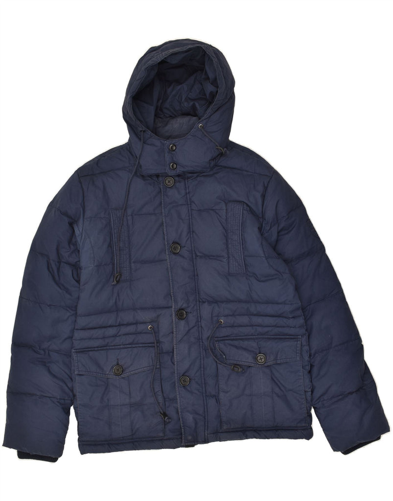 TOMMY HILFIGER Mens Hooded Padded Jacket UK 40 Large Navy Blue Polyester | Vintage Tommy Hilfiger | Thrift | Second-Hand Tommy Hilfiger | Used Clothing | Messina Hembry 