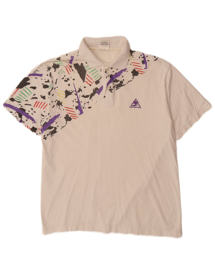 VINTAGE Boys Polo Shirt 15-16 Years Medium White Camouflage Cotton