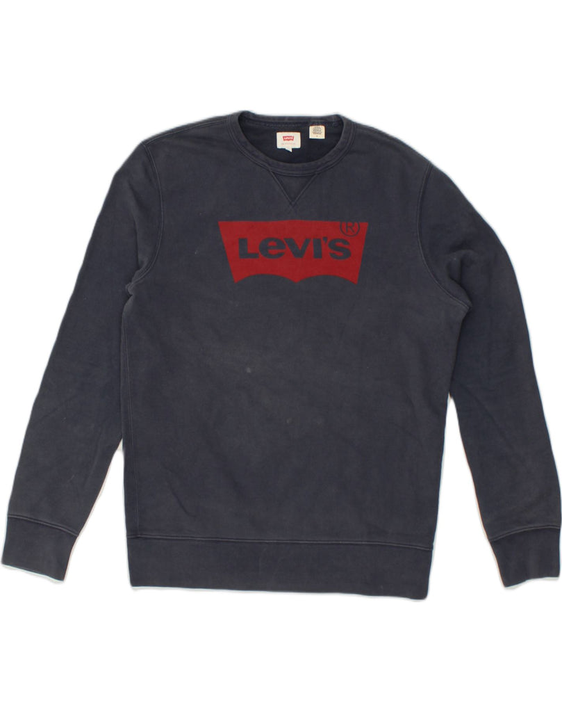 LEVI'S Mens Graphic Sweatshirt Jumper Medium Navy Blue Cotton | Vintage Levi's | Thrift | Second-Hand Levi's | Used Clothing | Messina Hembry 