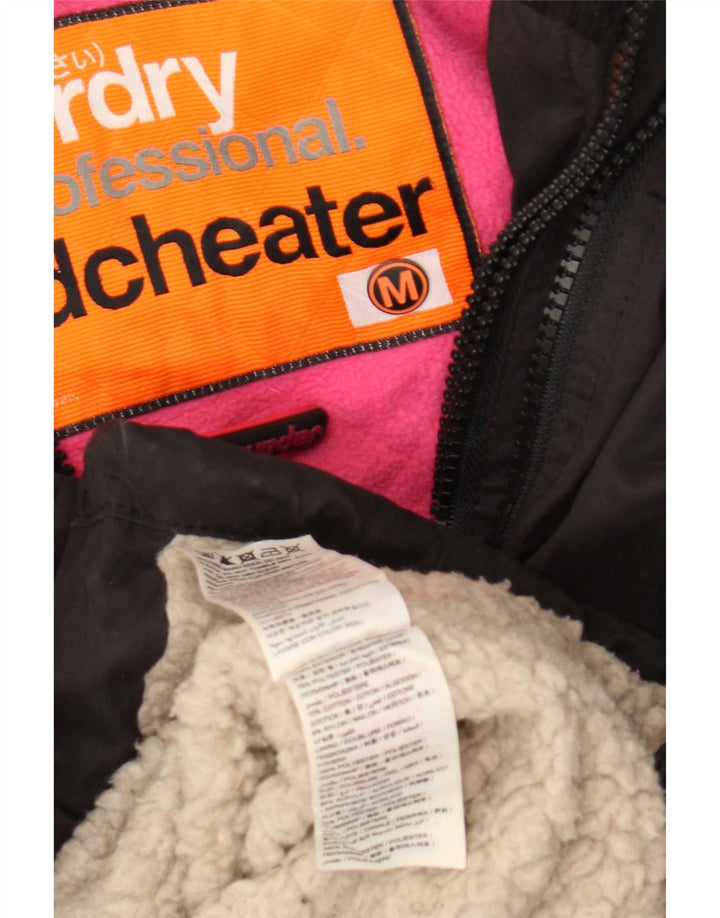 Superdry Womens Windcheater Hooded Parka Jacket UK 14 Medium Black