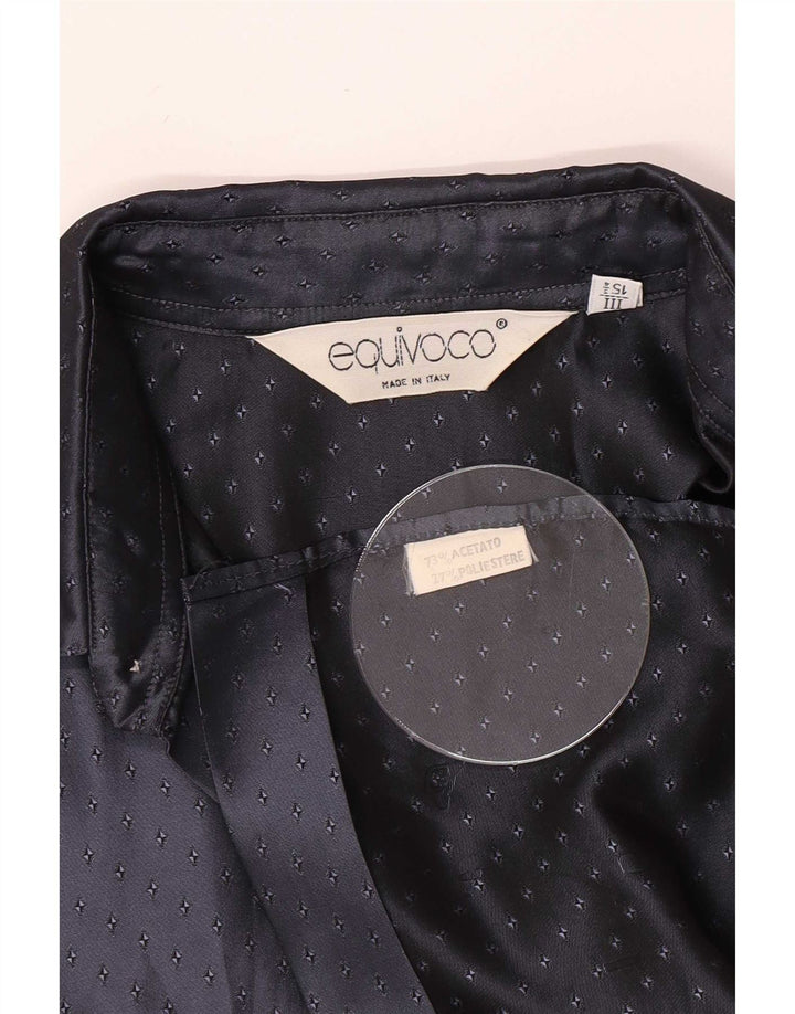 Equivoco Mens Shirt Size 15 3/4 Medium Navy Blue Spotted Acetate